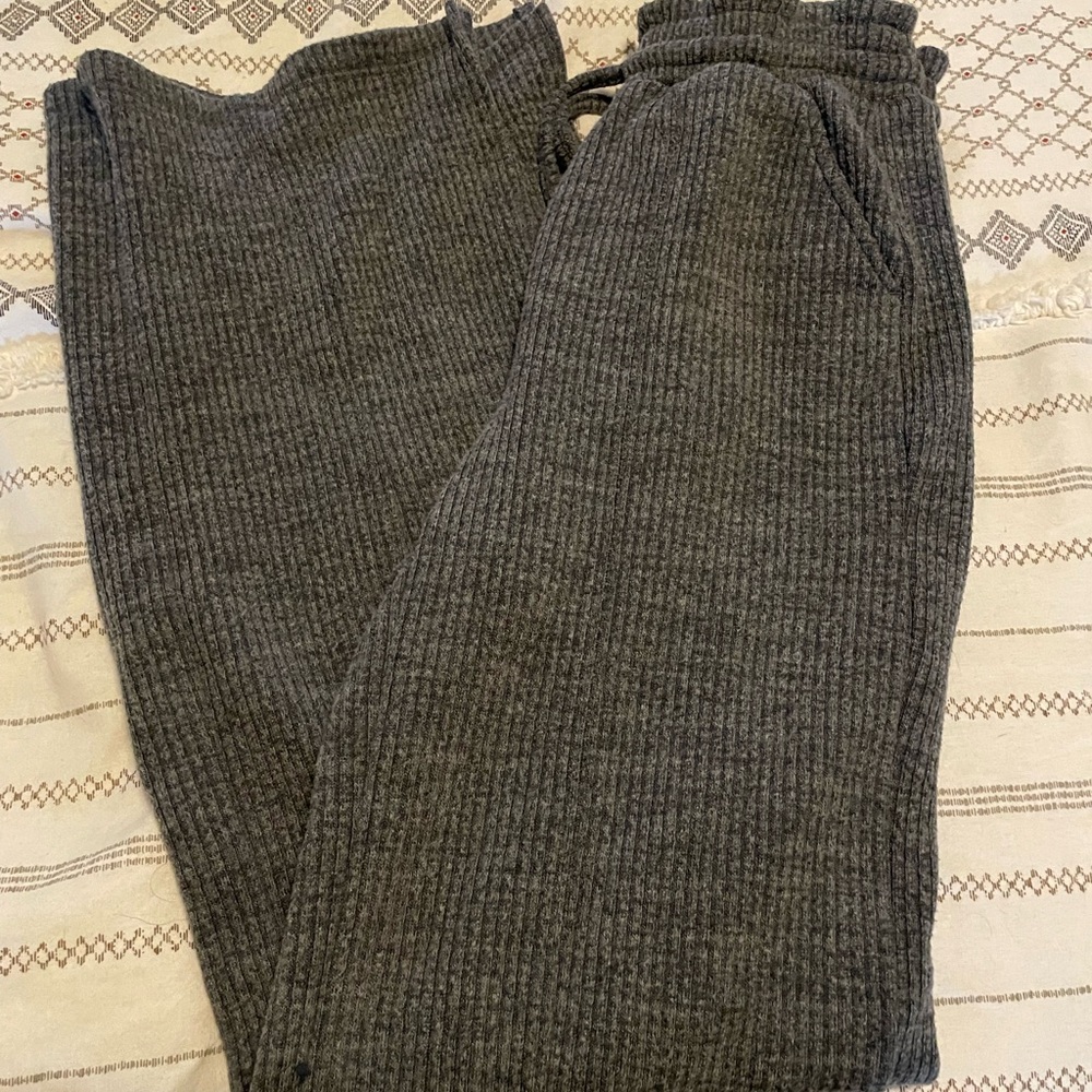 SO Women's Gray Ribbed Wide Leg Pants